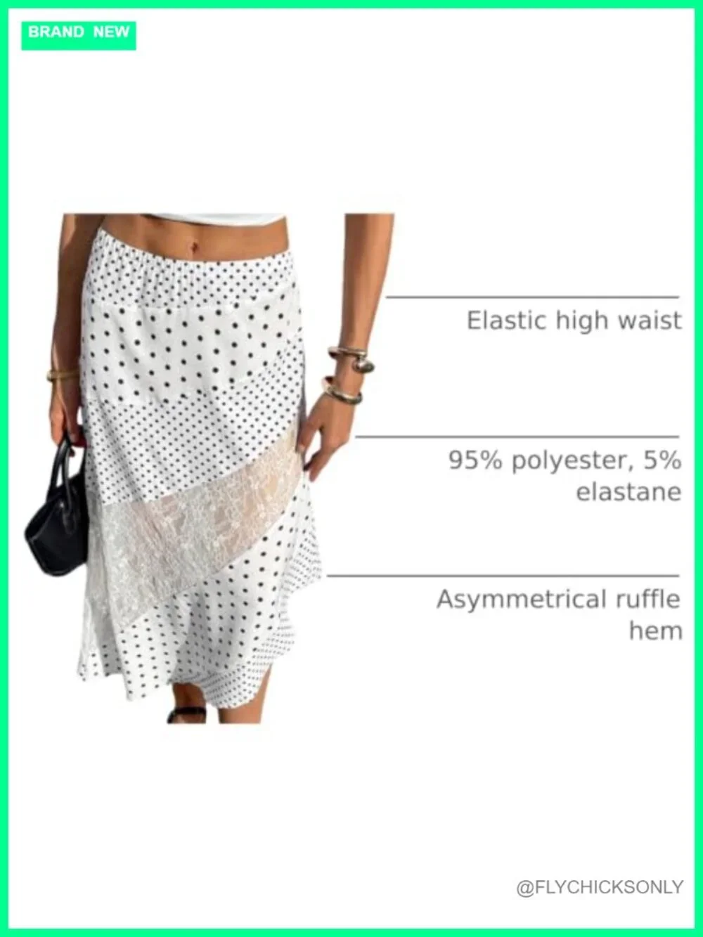 Polka Dot Ruffle Hem High Waist Midi Skirt - Casual Flowy